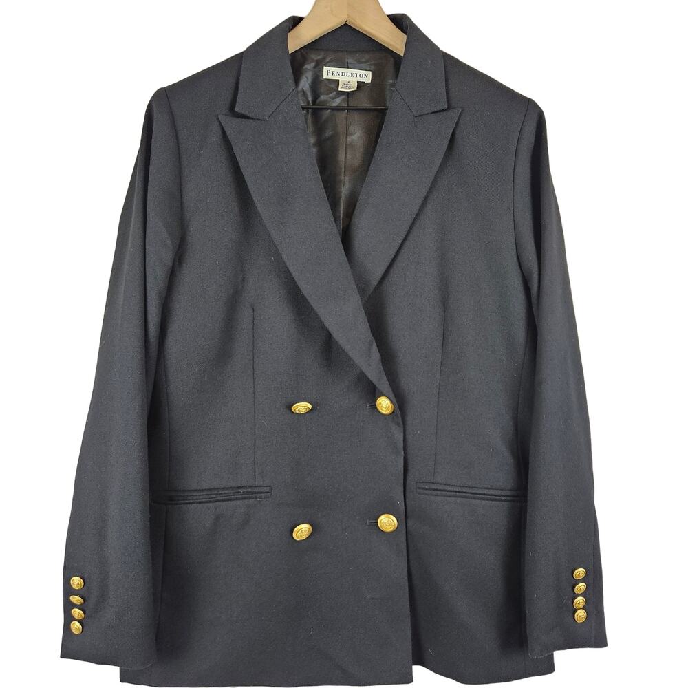 Pendleton vintage double breasted women's wool‎ blazer jacket, black, size 14